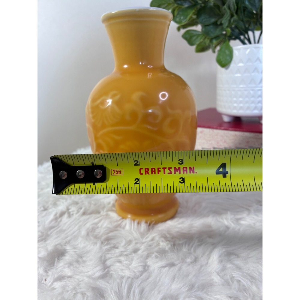 Vintage Avon Amber Slag Glass Vase Spring Bouquet Floral Embossed Milk Glass - Picture 4 of 6